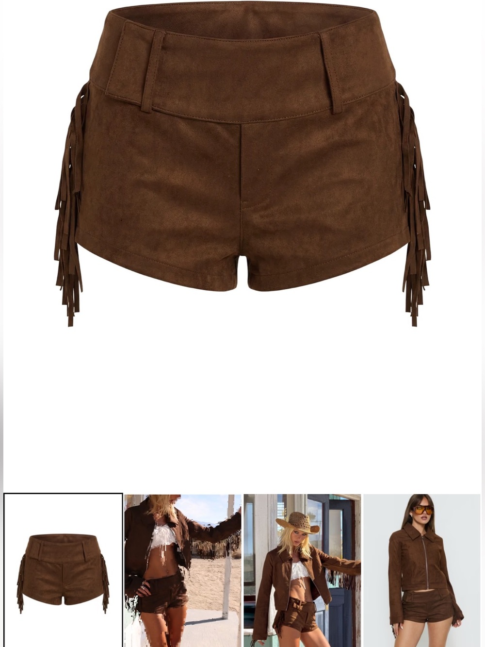 Princess Polly Brown Suede Fringe High-Rise Shorts